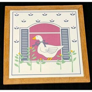 Framed Ceramic Tile Goose Trivet Country Farm Wall Decor 9x9 Cottage Core Vtg